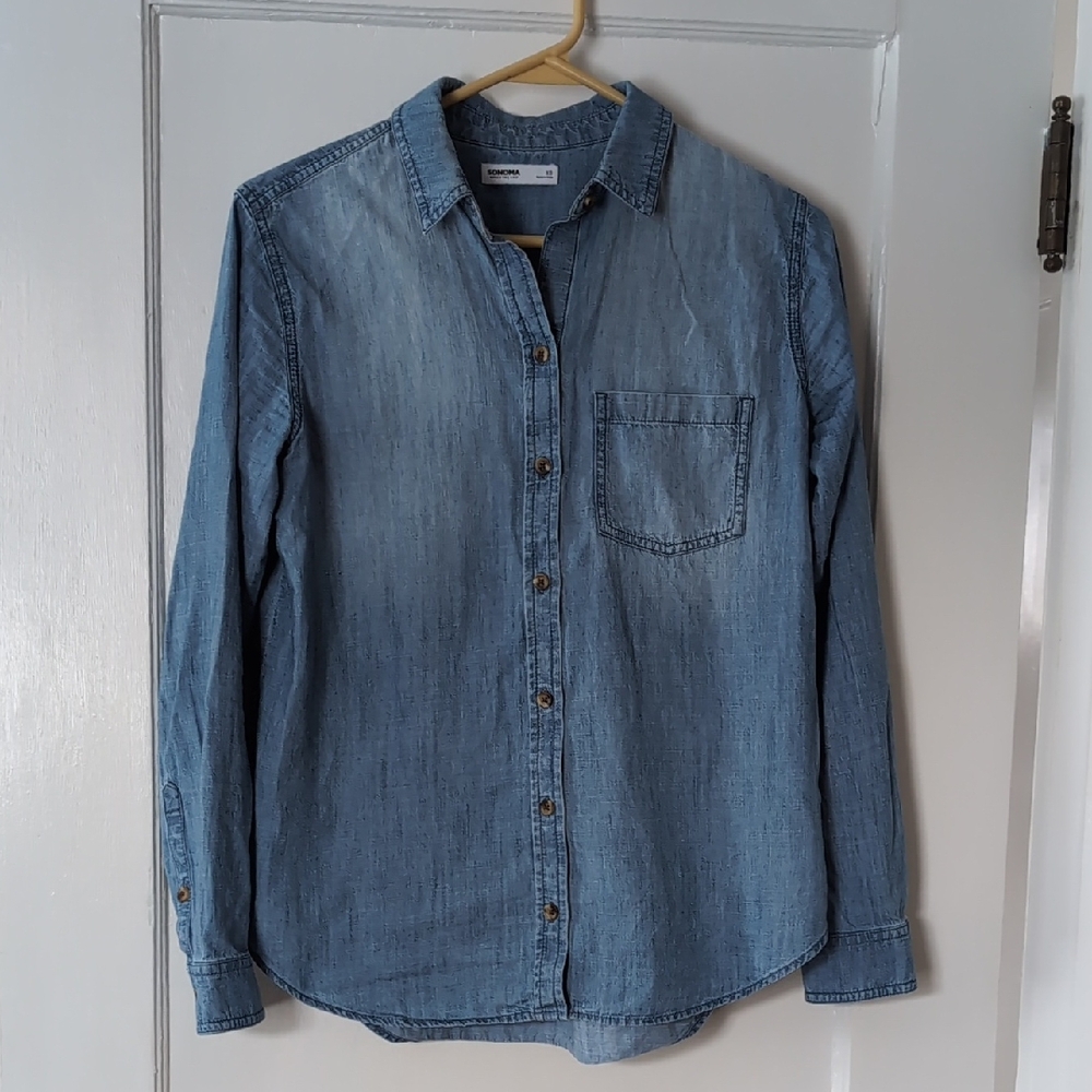 Sonoma Light Blue Button Down Denim Shirt, XS
